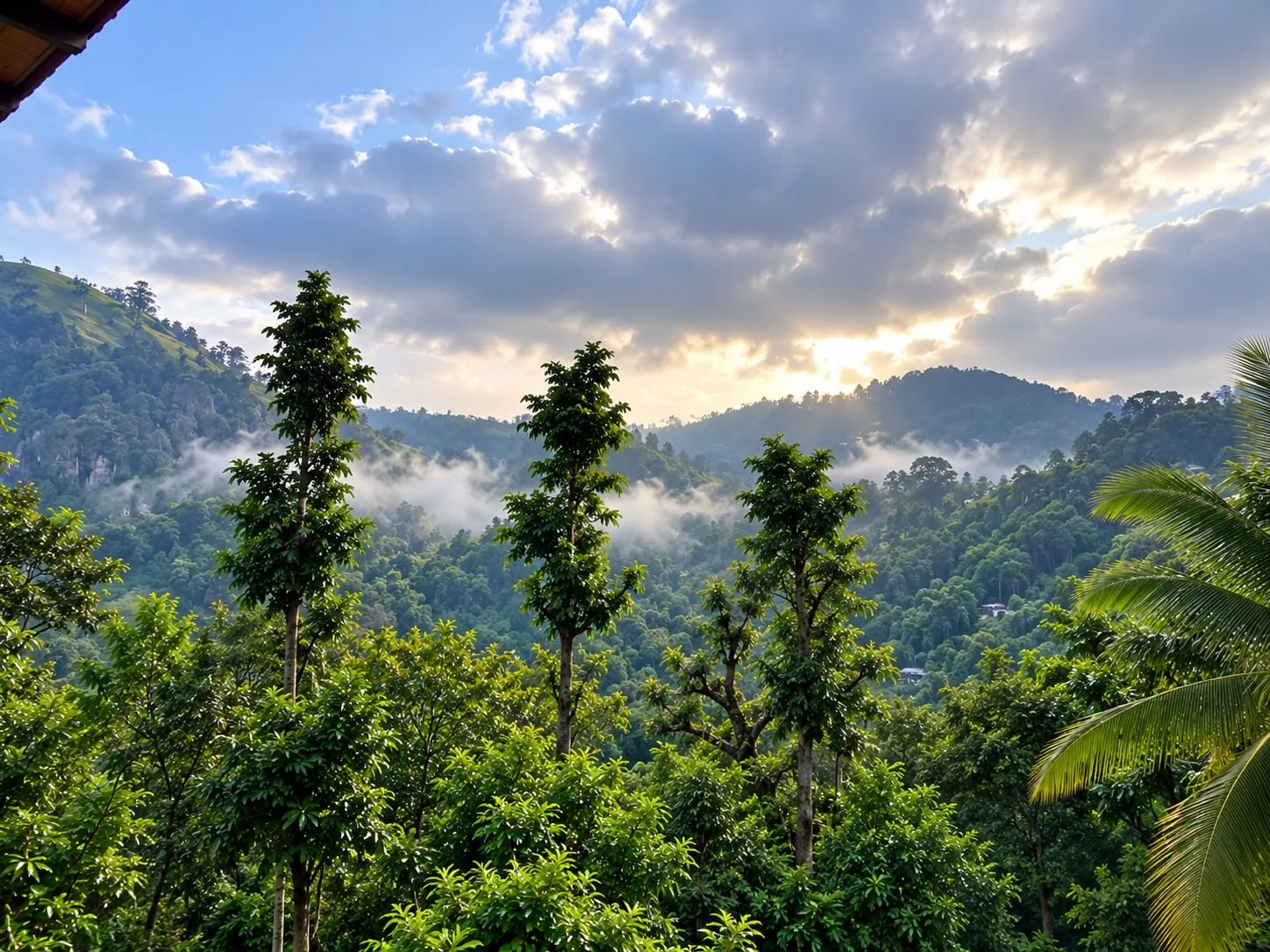 Clouds and layered green hills seen from Country Homes Ella