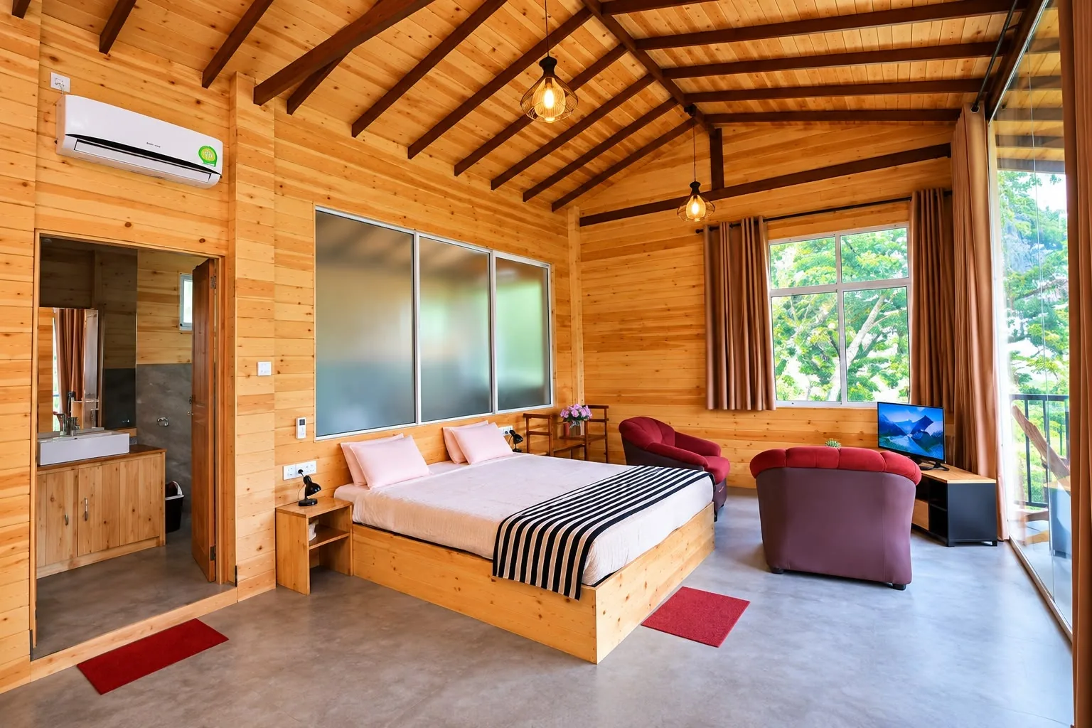 Warm timber room and windows at Country Homes Ella